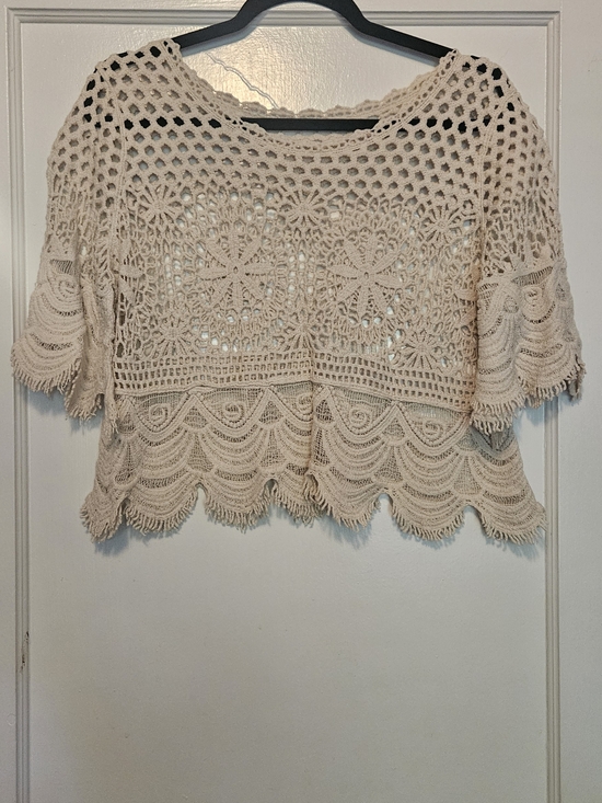 Tops - Boho Hand Crocheted Lace Women's Top - Cream